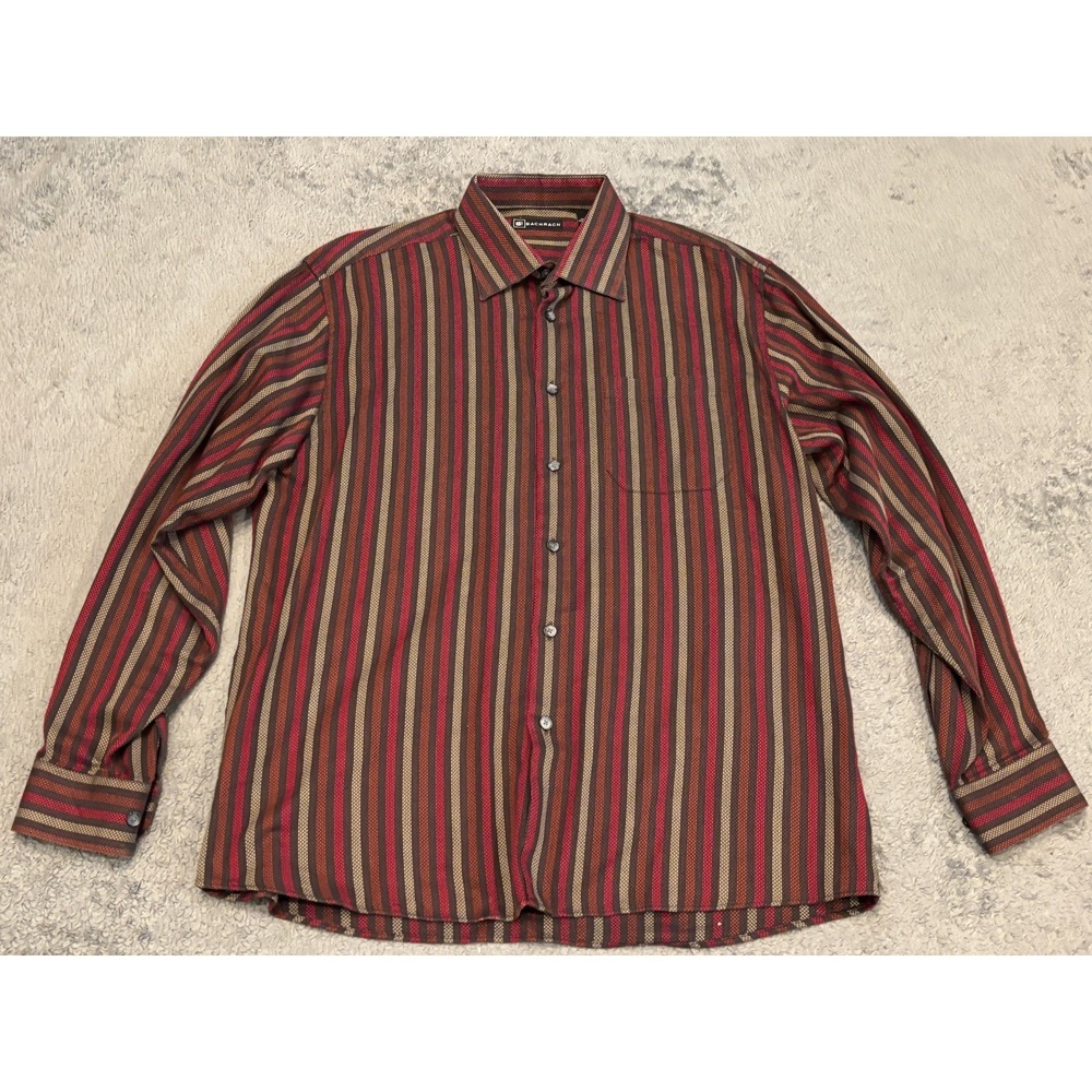 Bachrach Mens Large Red Striped Long Sleeve Button Up Casual Career Office Shirt